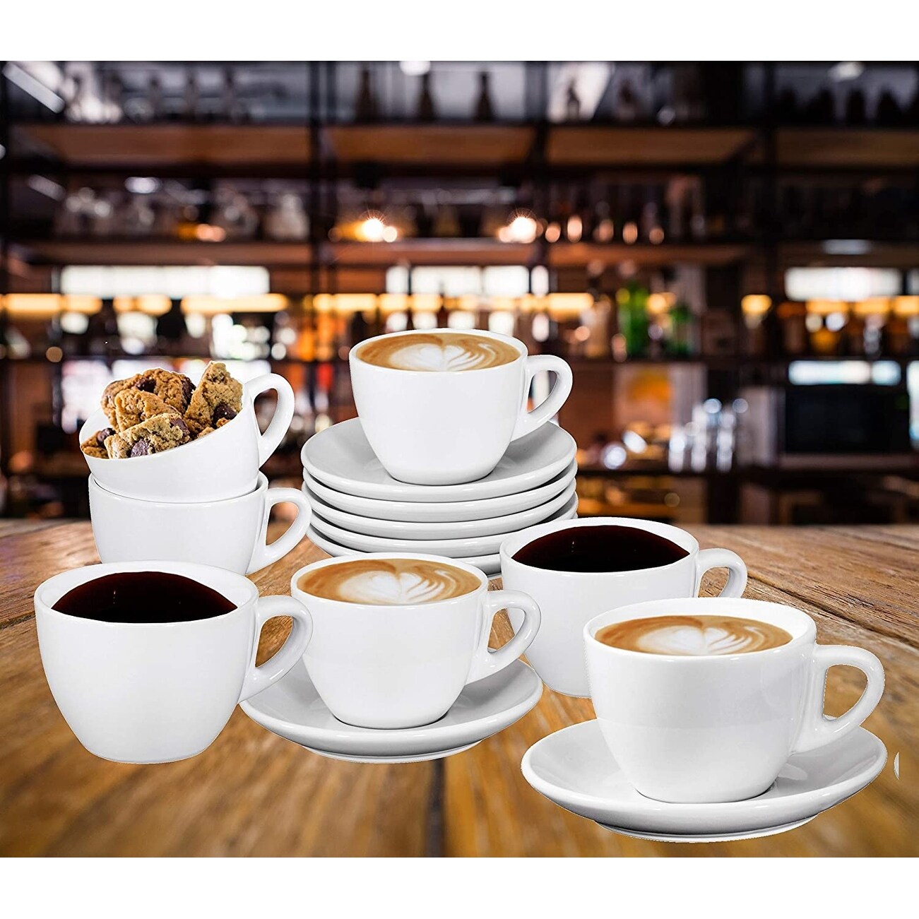 Bruntmor Espresso Cups and Saucers Set of 6 Serveware Coffee Cups 6 Ounce White Bruntmor Espresso Cups and Saucers Set of 6 Serveware Coffee Cups 6 Ounce White