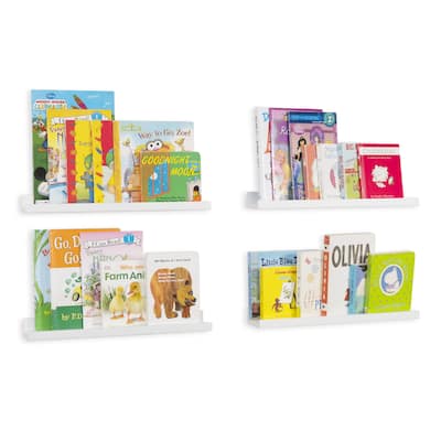 Wallniture Denver Wood Bookshelf Nursery Decor White Floating Shelves Toy Storage (Set of 4)