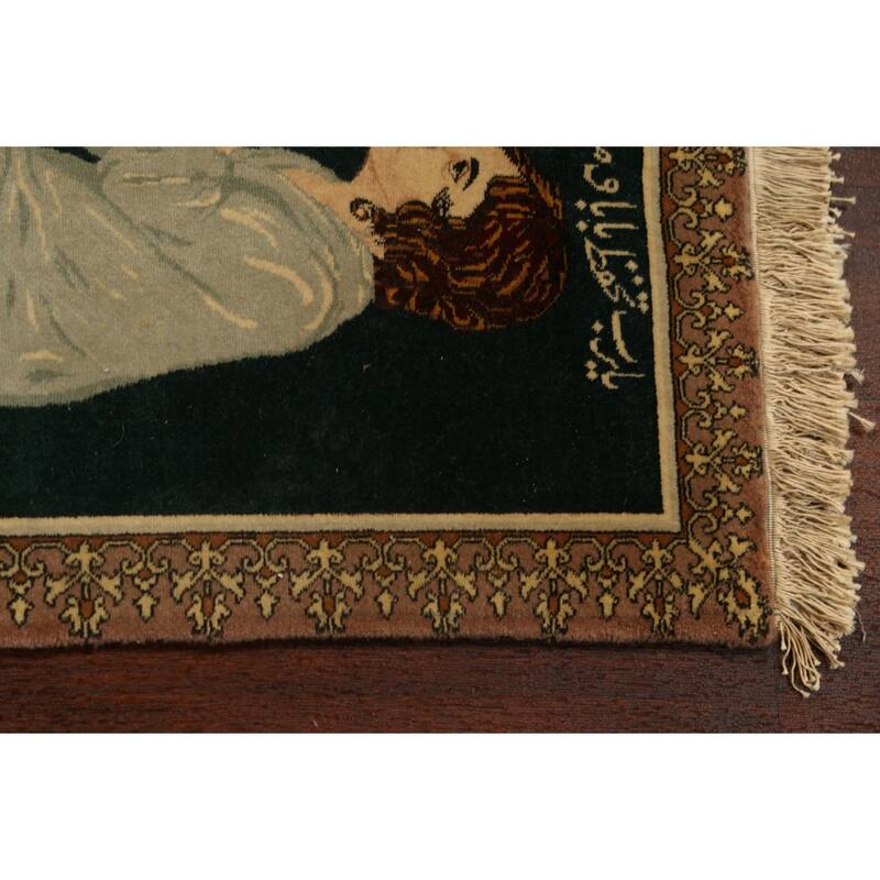 Vegetable Dye Pictorial Tabriz Persian Area Rug Handmade Wool Carpet - 1'7" x 2'1" Square