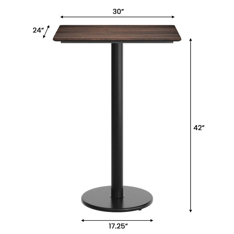 Commercial HPL Tabletop with Bar Height Round Base - 29.75"W x 23.75"D x 42"H