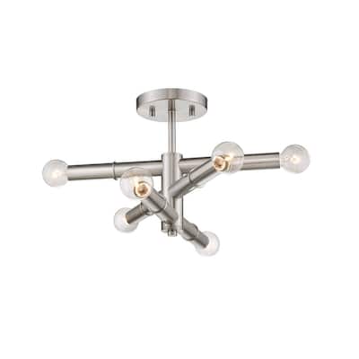 Satin Nickel Modern 6 Light Semi Flush Sputnik Ceiling Light