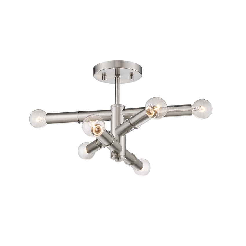Satin Nickel Modern 6 Light Semi Flush Sputnik Ceiling Light