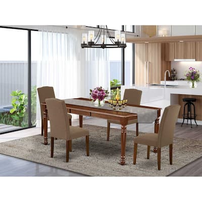 Southwestern Dining Set 5Pc Rectangular Table & 4 Chairs - Dark Coffee Linen Fabric