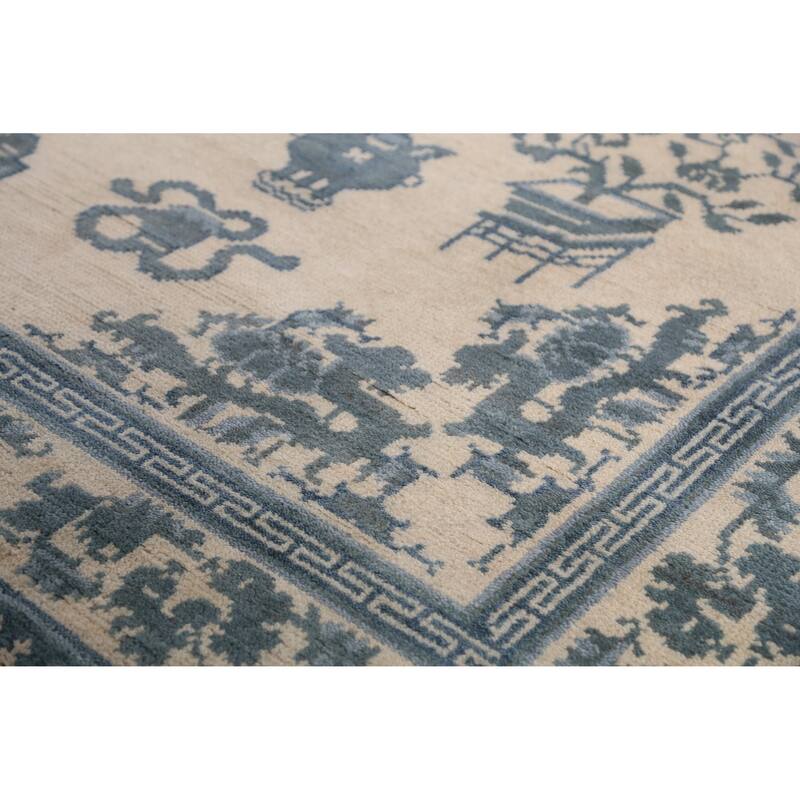 Art Deco Indian Square Rug Hand-Knotted Wool Carpet - 8'1" x 7'11"