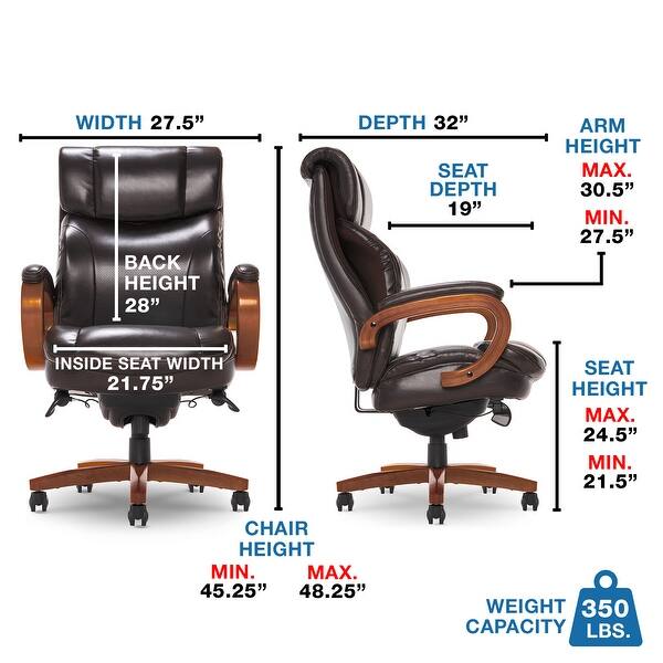 dimension image slide 2 of 2, La-Z-Boy Big and Tall Trafford Executive Office Chair with AIR Lumbar Technology