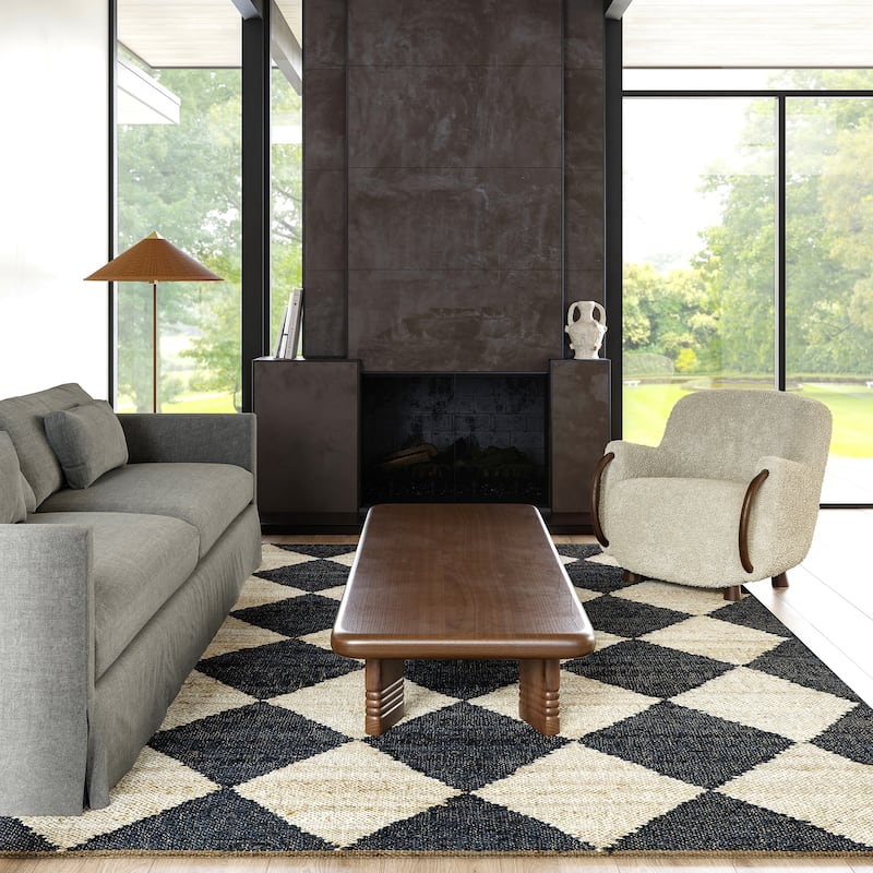 Louie Diamond Checkerboard Jute Area Rug - 7'6" x 9'6" - Charcoal