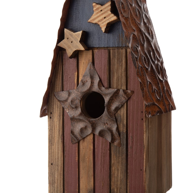 Glitzhome Wooden Patriotic Distressed Garden Birdhouse with Stars