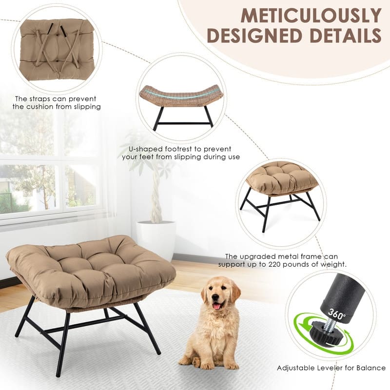 FINCATI Outdoor Double Papasan Chair, Oversized Patio Rocking Chair, 700 lbs Indoor Wicker Rocking Chair for Two