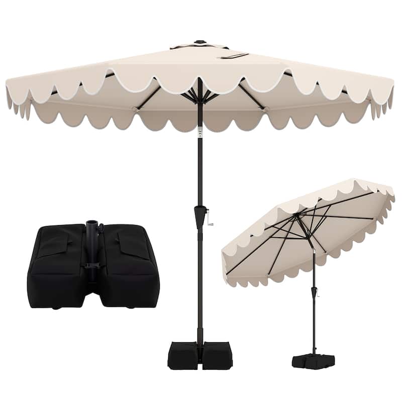 Gymax 10 FT Outdoor Umbrella w/ Weighted Base Sandbags Push Button - Beige