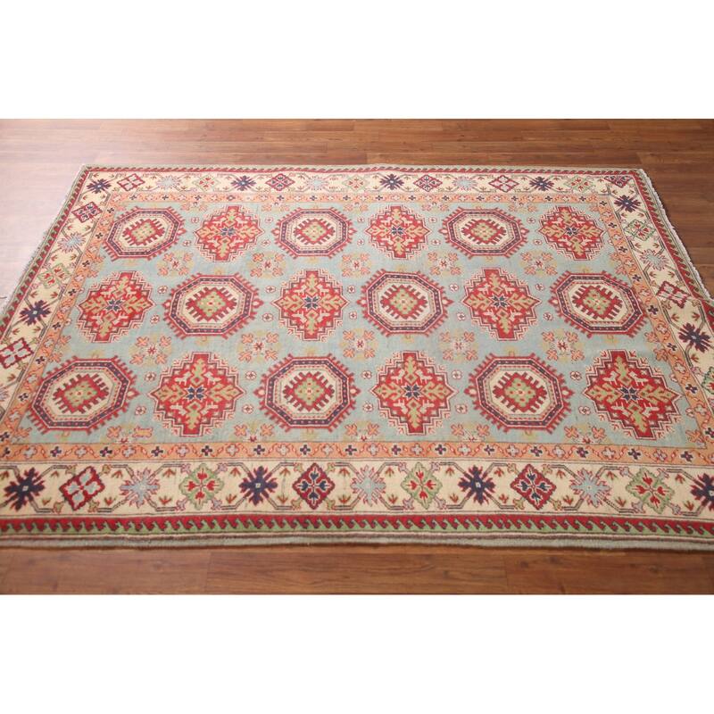 Light Blue Kazak Rug Hand-Knotted Wool Carpet - 4'11" x 6'6"