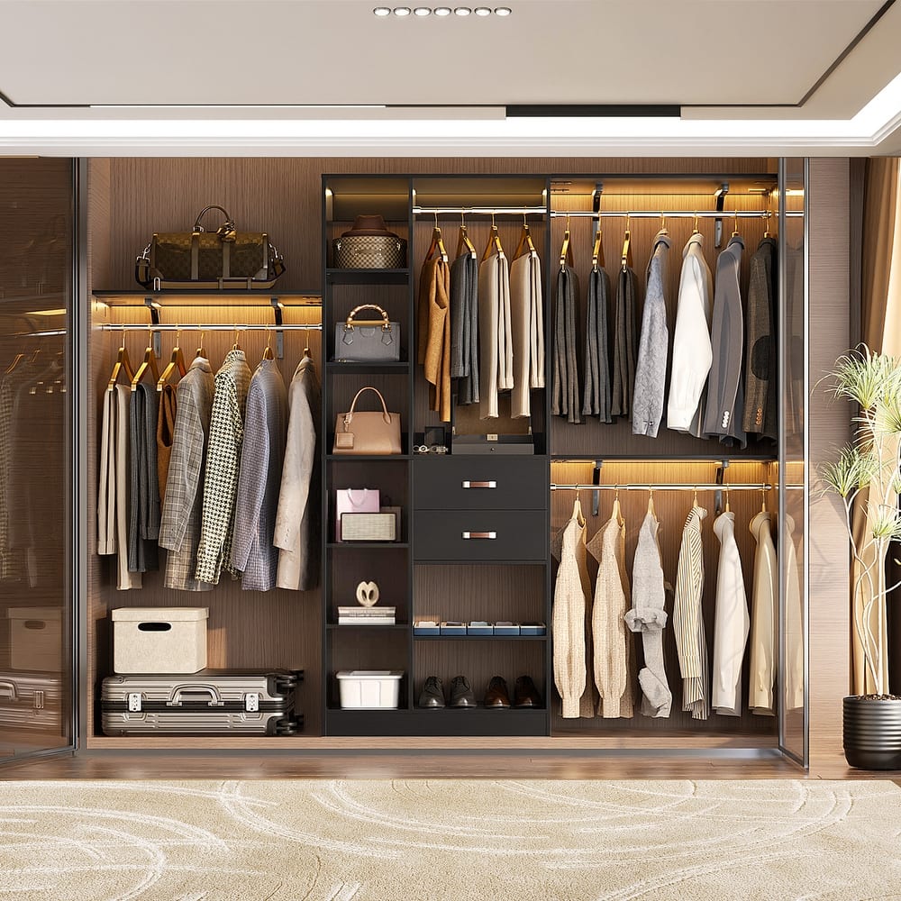 31.5'' to 96'' W Closet Organizer System with Drawers and Tower Shelves for Reach-in and Walk-in Closet