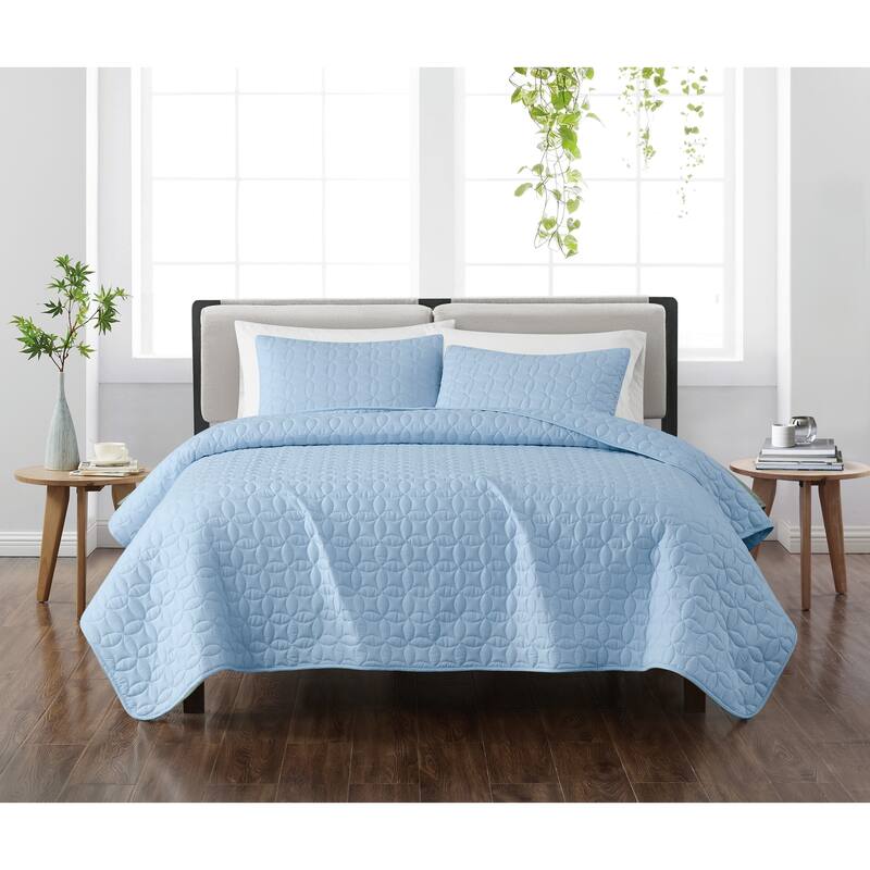 Cannon Geo Circle Solid Quilt Set - Breezy Blue - Full - Queen