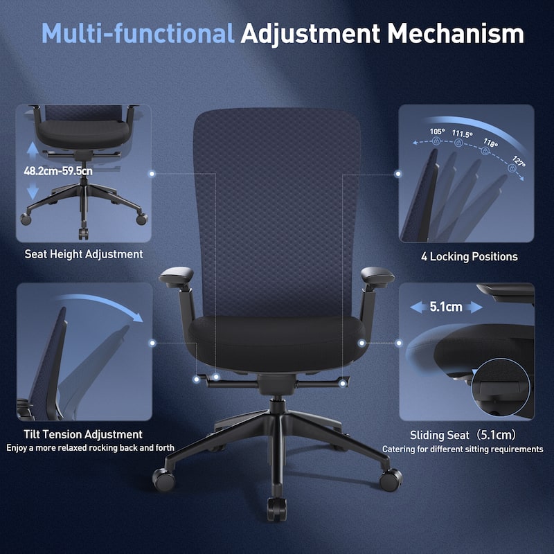 Ergonomic Office Chair, 4D Armrests, Seat Depth, Memory Foam, 300lbs, AirMesh Back