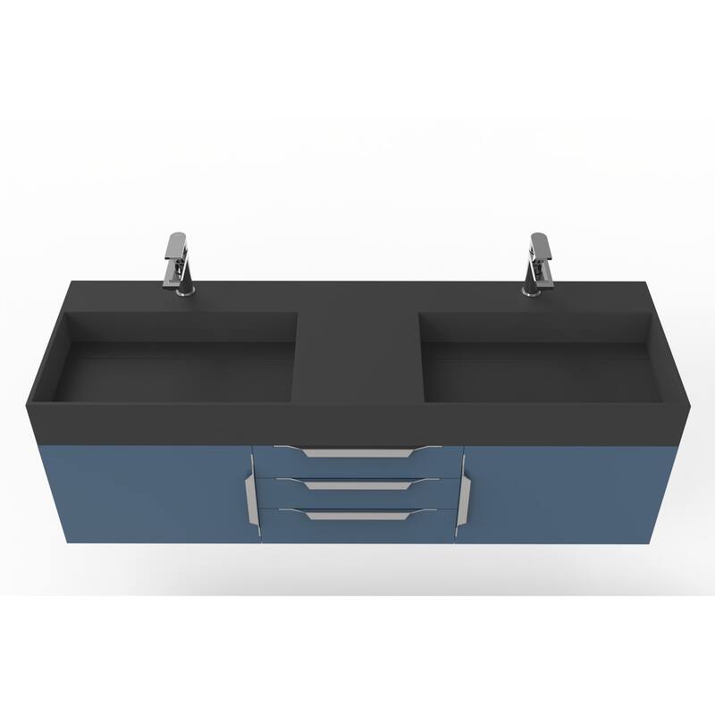 Amazon 60" Wall Mounted Bathroom Vanity Set w/ Black Top