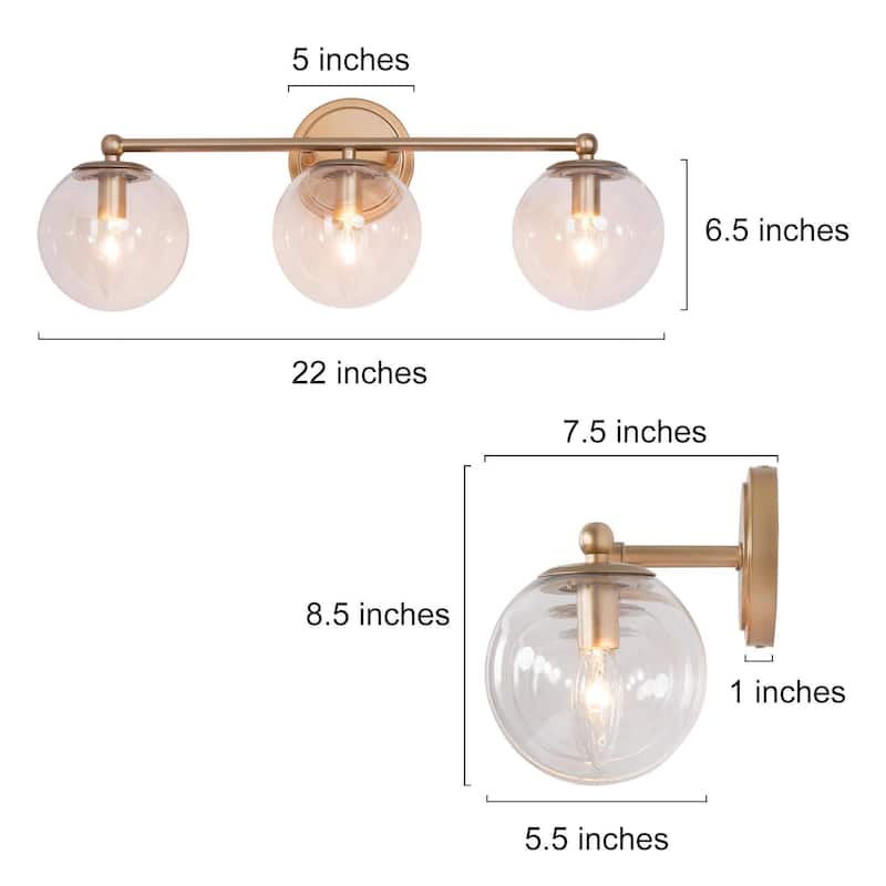 Holla Modern Farmhouse Matte Bronze Gold 3-Light Dome Glass Bathroom Vanity Lights Dimmable