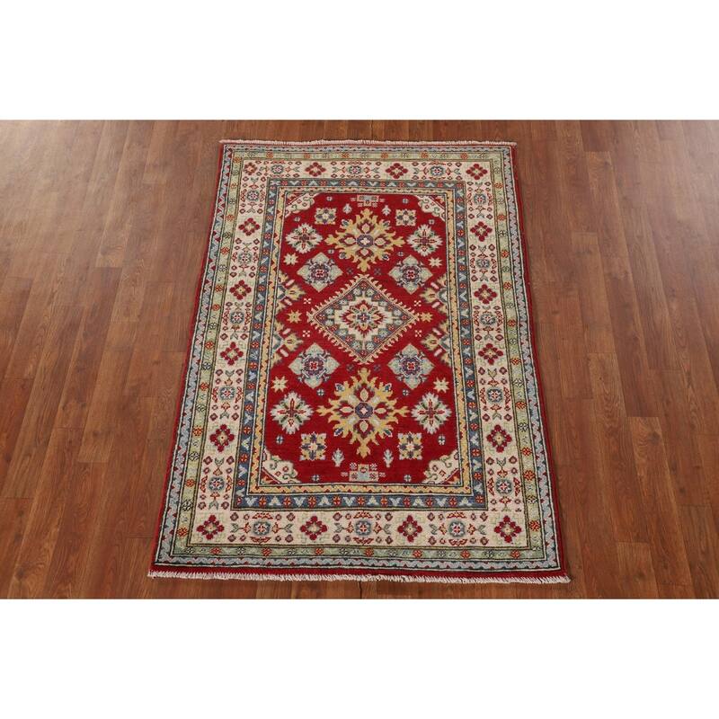 Traditional Kazak Oriental Accent Rug Hand-Knotted Red Wool Carpet - 3'3"x 4'10"