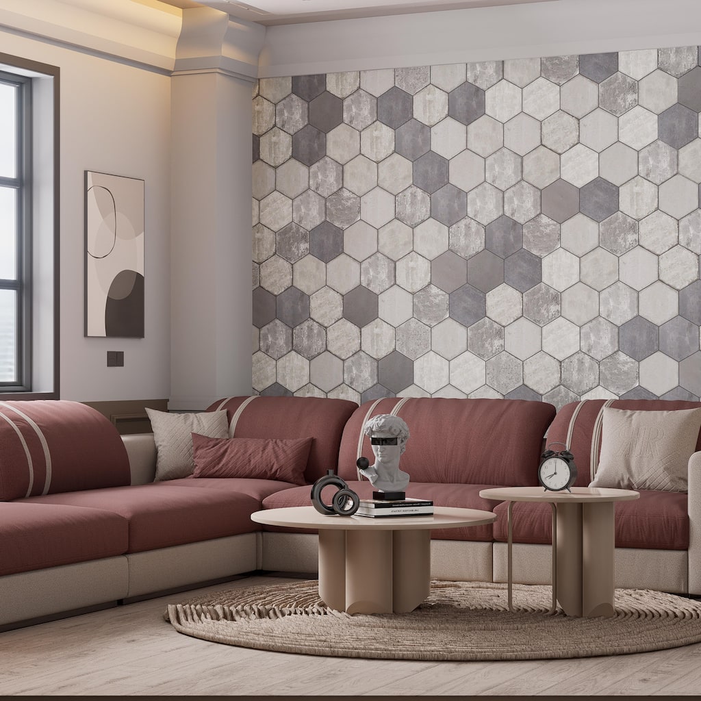 Merola Tile Brickyard Hex White 8-1/2" x 9-7/8" Porcelain Floor and Wall Tile