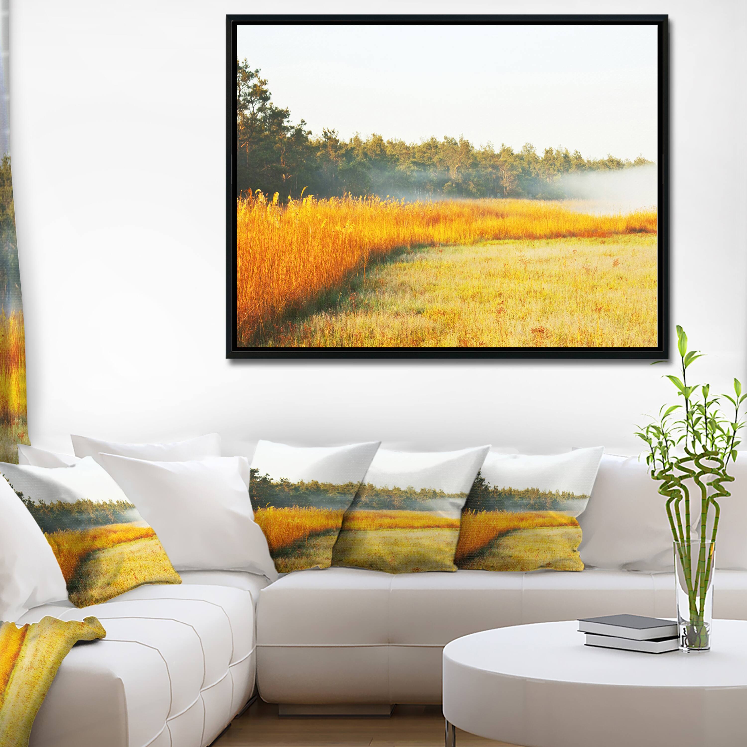 Designart "Amazing Yellow Mountain Meadow" Extra Large Landscape Framed