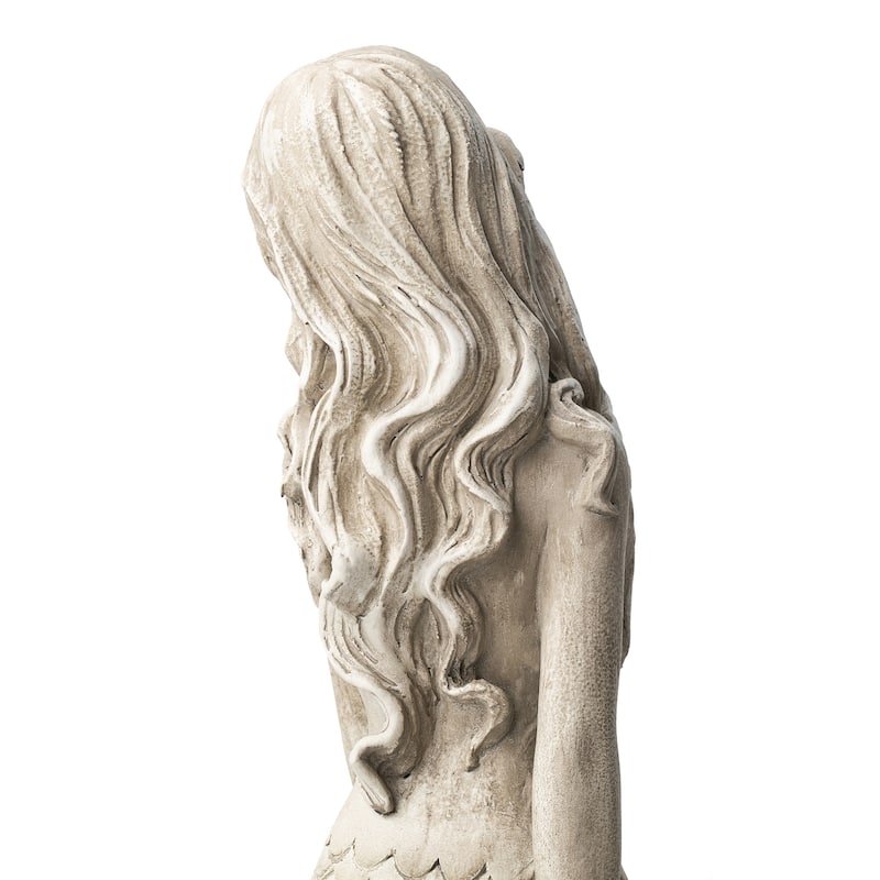 Glitzhome 20"H MGO Concrete Mermaid On Rocks Coastal Sculpture Poolside Garden Statue
