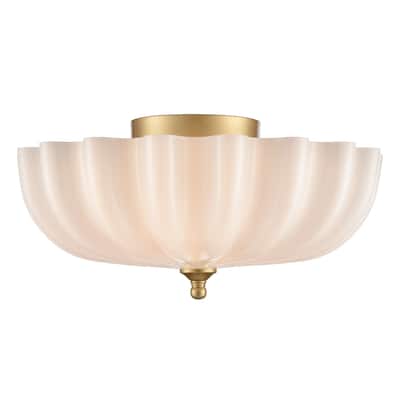 Vernazza Flush -Mount Gold Ceiling Light Brass with Milk Glass, 3-Bulbs