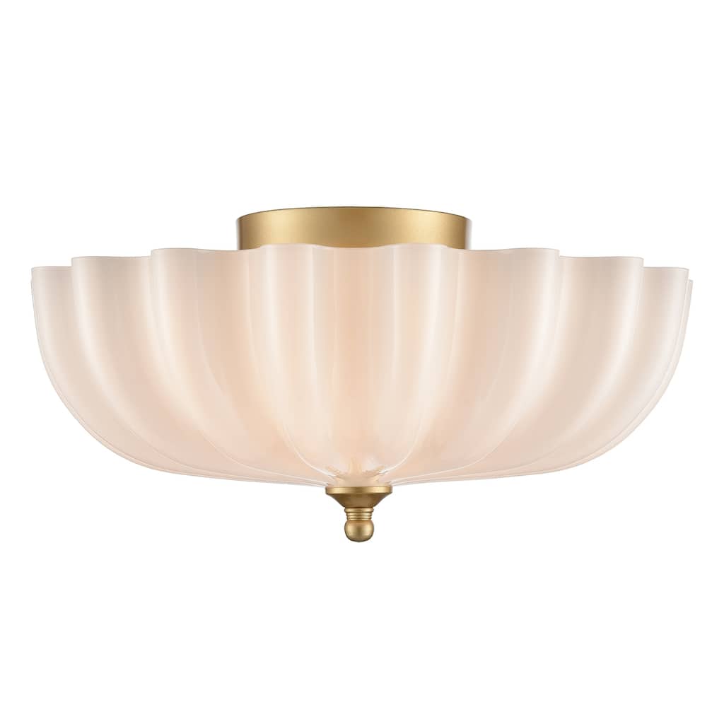 Vernazza Flush -Mount Gold Ceiling Light Brass with Milk Glass, 3-Bulbs