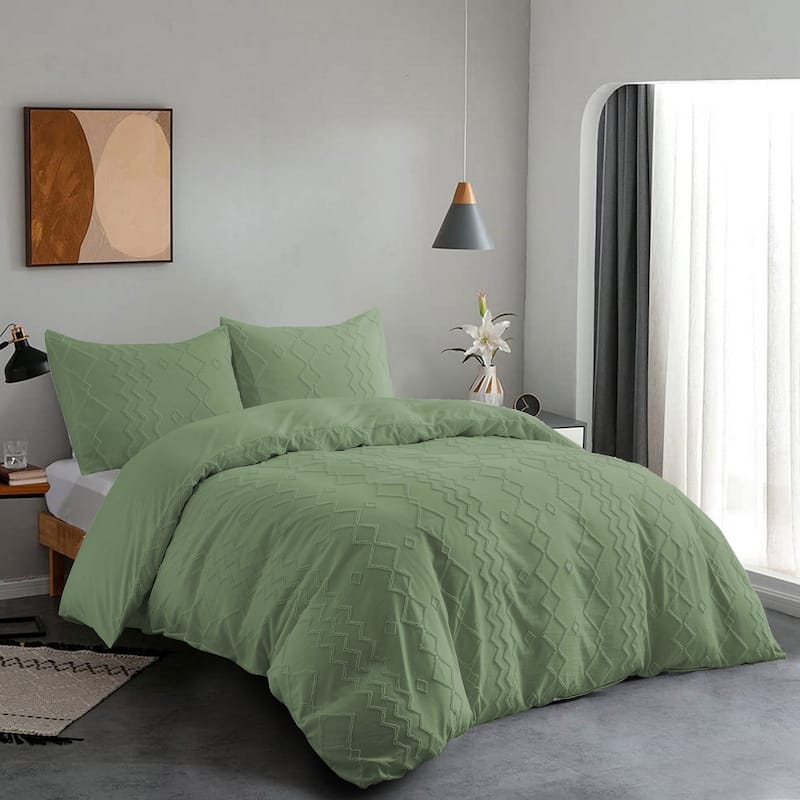 Clipped Jacquard Diamond Geometric Duvet Cover Set