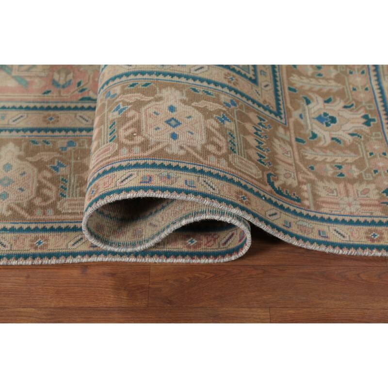 Pink Geometric Tabriz Persian Vintage Area Rug Handmade Wool Carpet - 8'0"x 11'5"