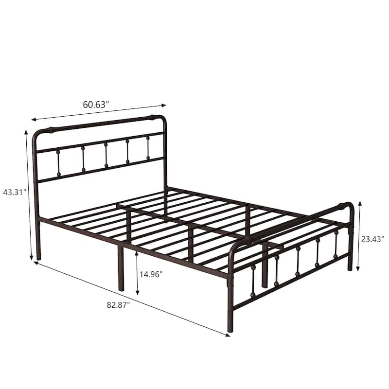 Queen Size Metal Platform Bed Frame with Victorian Style Wrought Iron