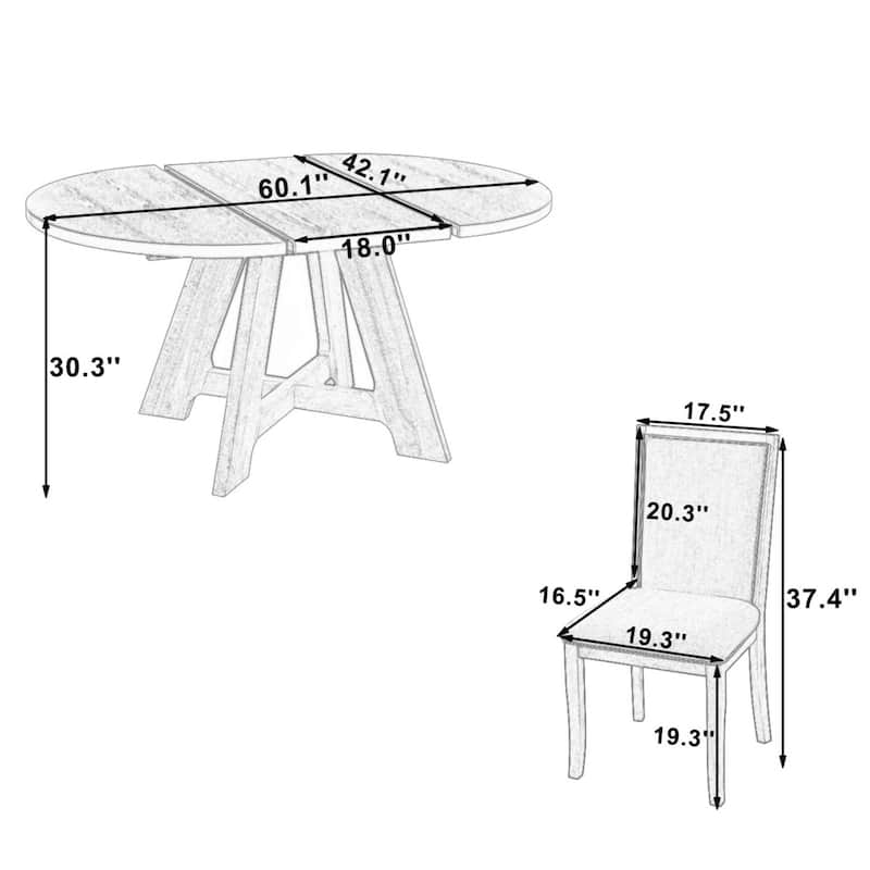 Extendable Round Dining Table Set with 18" Removable Leaf