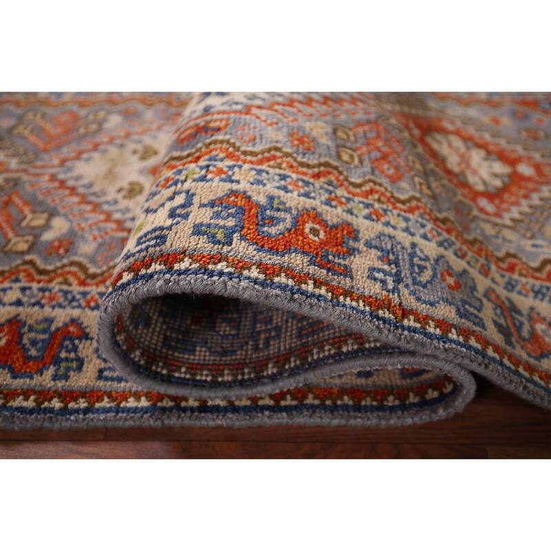 Gray Geometric Kazak Oriental Runner Rug Handmade Wool Carpet - 2'6"x 8'0"