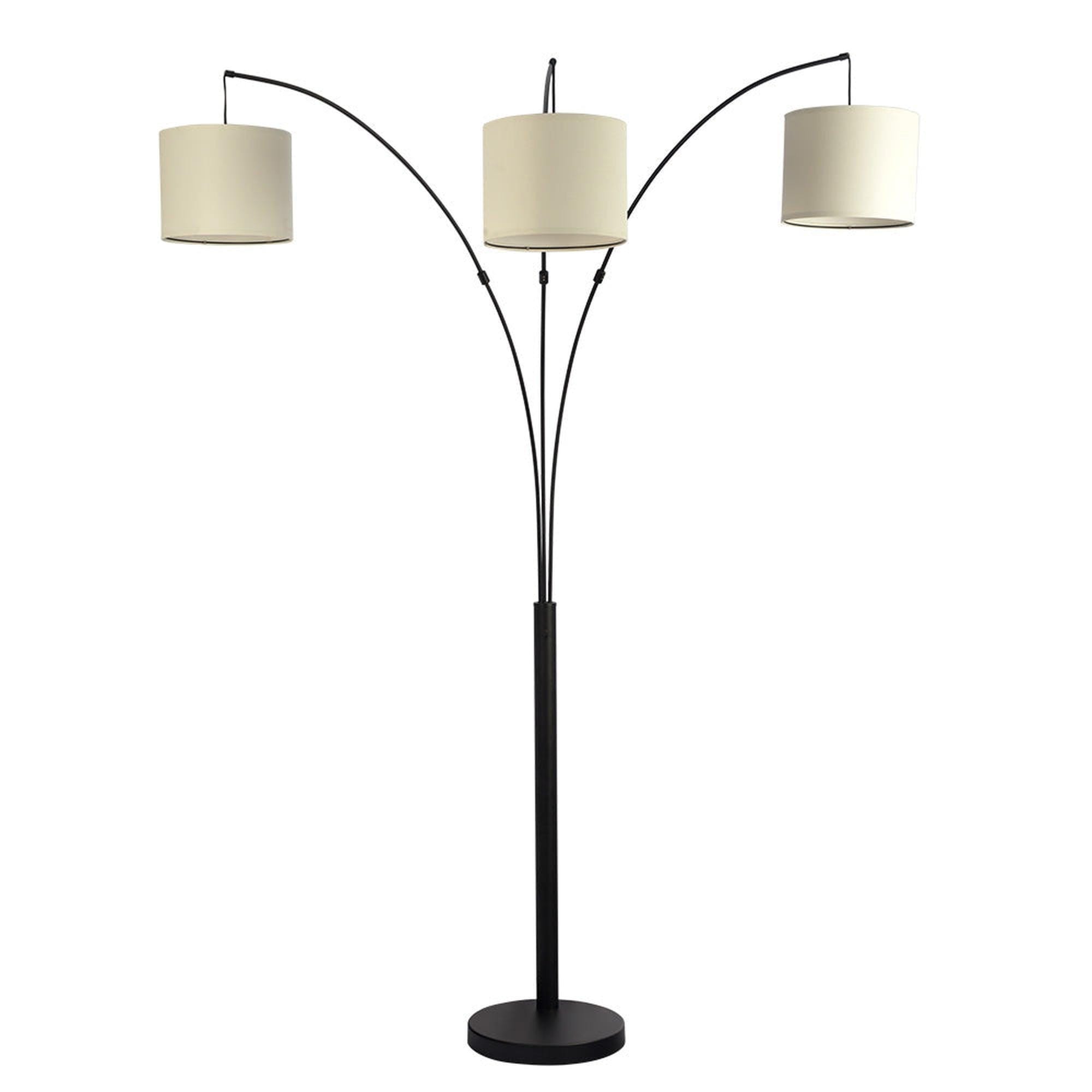 Modern 3-Arm Curved Metal Floor Lamp with Linen Shade