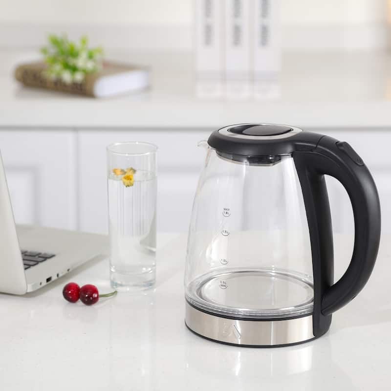 Uber Appliance 1.8L Glass & Stainless Steel Water Boiler, Heater & Electric Tea Kettle