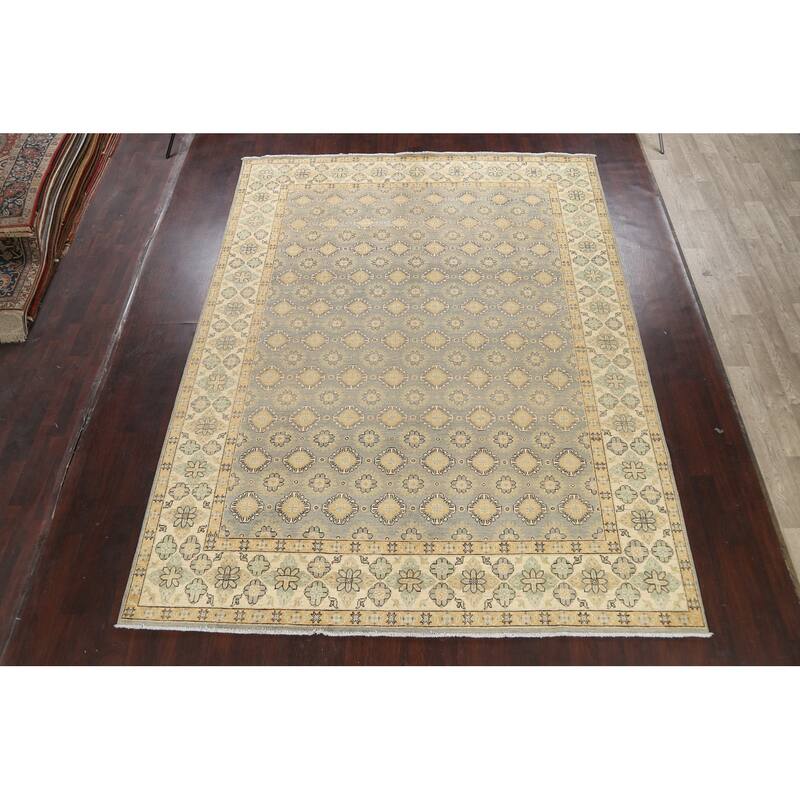 Geometric Khotan Oriental Area Rug Wool Hand-knotted Living Room Carpet - 9'0" x 11'6"