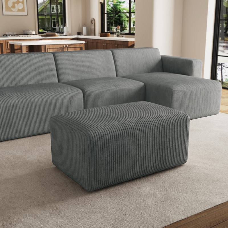 Modern 35" W Rectangular Corduroy Fully Sponge Molded Ottoman