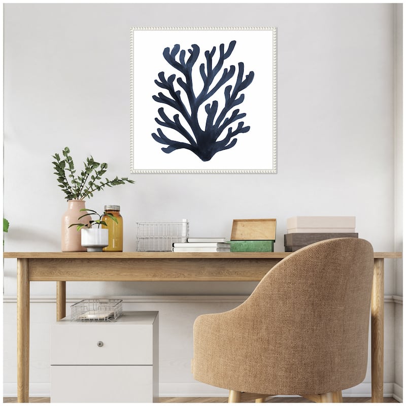 Kate and Laurel Sylvie Coastal Coral Seaweed Botanical 7 Framed Canvas by The Creative Bunch Studio