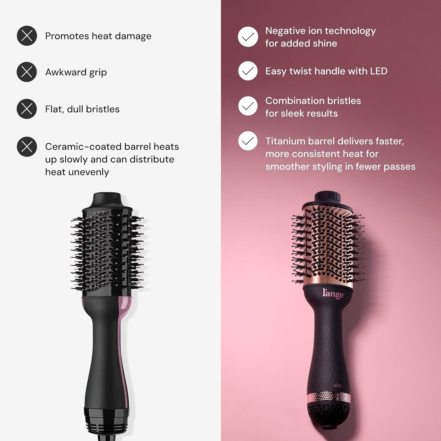 L'ANGE HAIR LAN2355 Le Volume 2-in-1 Titanium Blow Dryer Brush