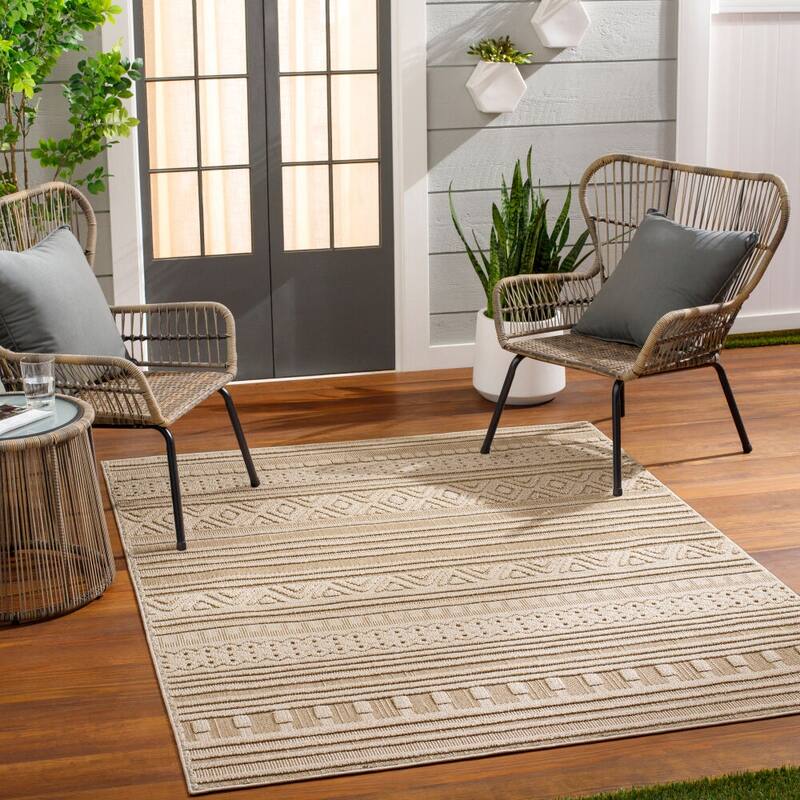 Livabliss Rockport Modern Indoor/Outdoor Area Rug - 2'7" x 7'3" - Tan/Ivory