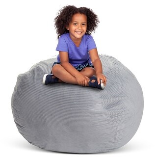 Creative QT Stuff 'n Sit XL 38'' Bean Bag Storage for Stuffed Toys, Light Gray Corduroy