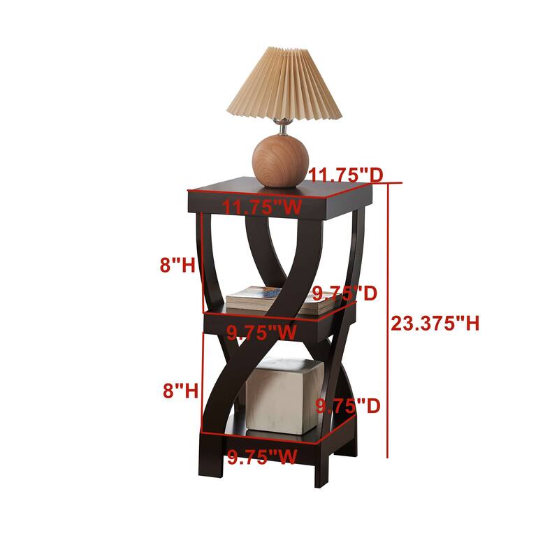 Side End Table with Curved Legs and Storage Shelfs, Espresso