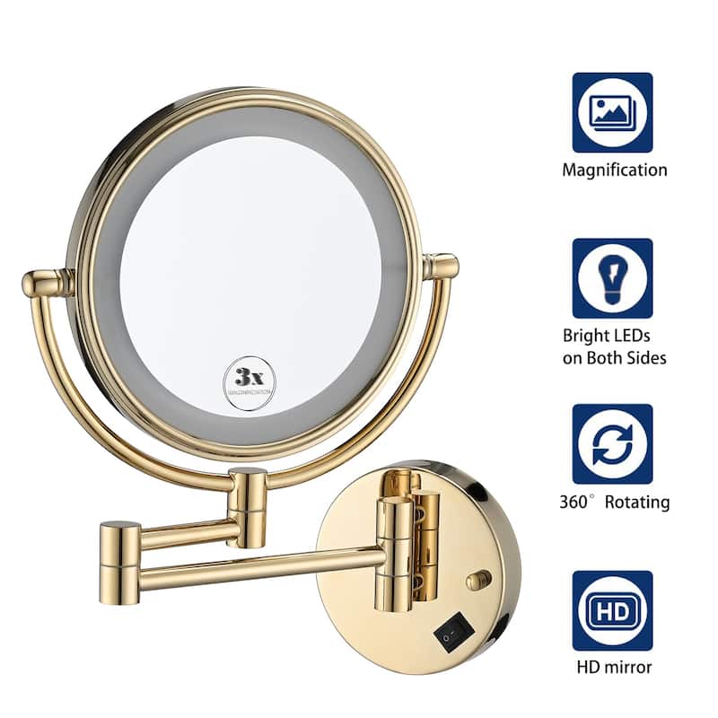 8 Inch LED Wall Mount Two-Sided Makeup Vanity Mirror,Requires Hardwiring
