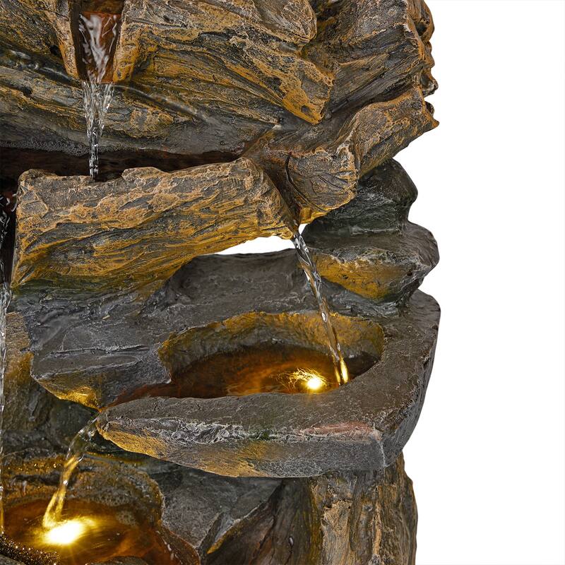 Cascading Rock Fountain with Warm White LED
