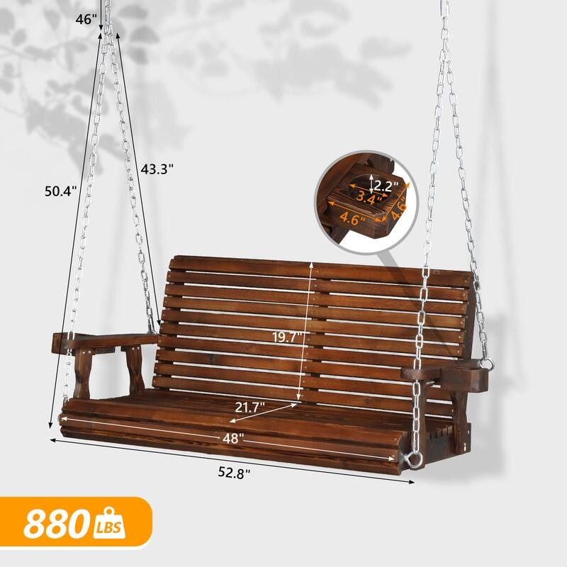 Upgraded 2-Person Wood Porch Swing with Cup Holders and Chains - N/A