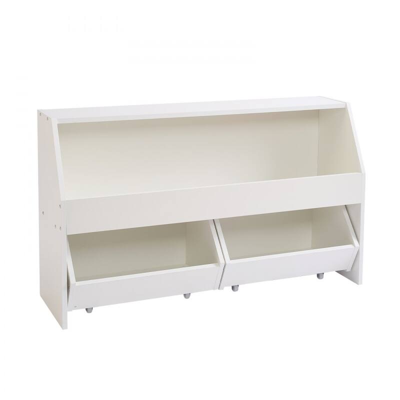 White Wooden Toy Storage Organizer with 3 Compartments and Top Shelf - 40.16 x 11.69 x 23.62 in/