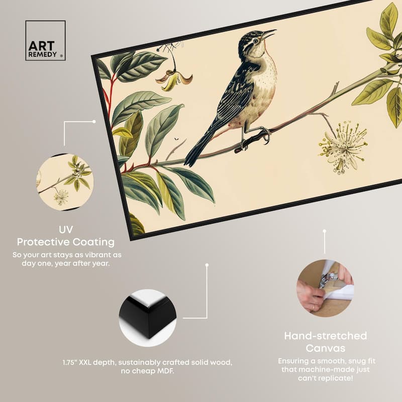 Vintage Bird Floral Panoramic Canvas by Art Remedy