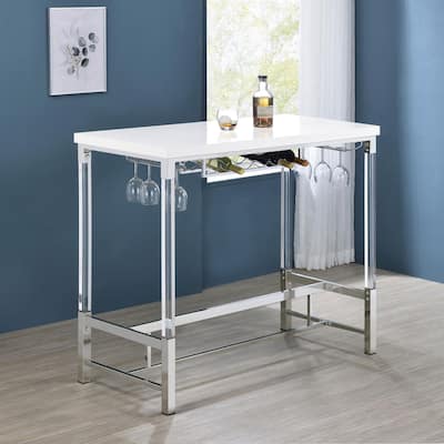 Tonneson White High Gloss Pub Height Bar Table with Acrylic Legs