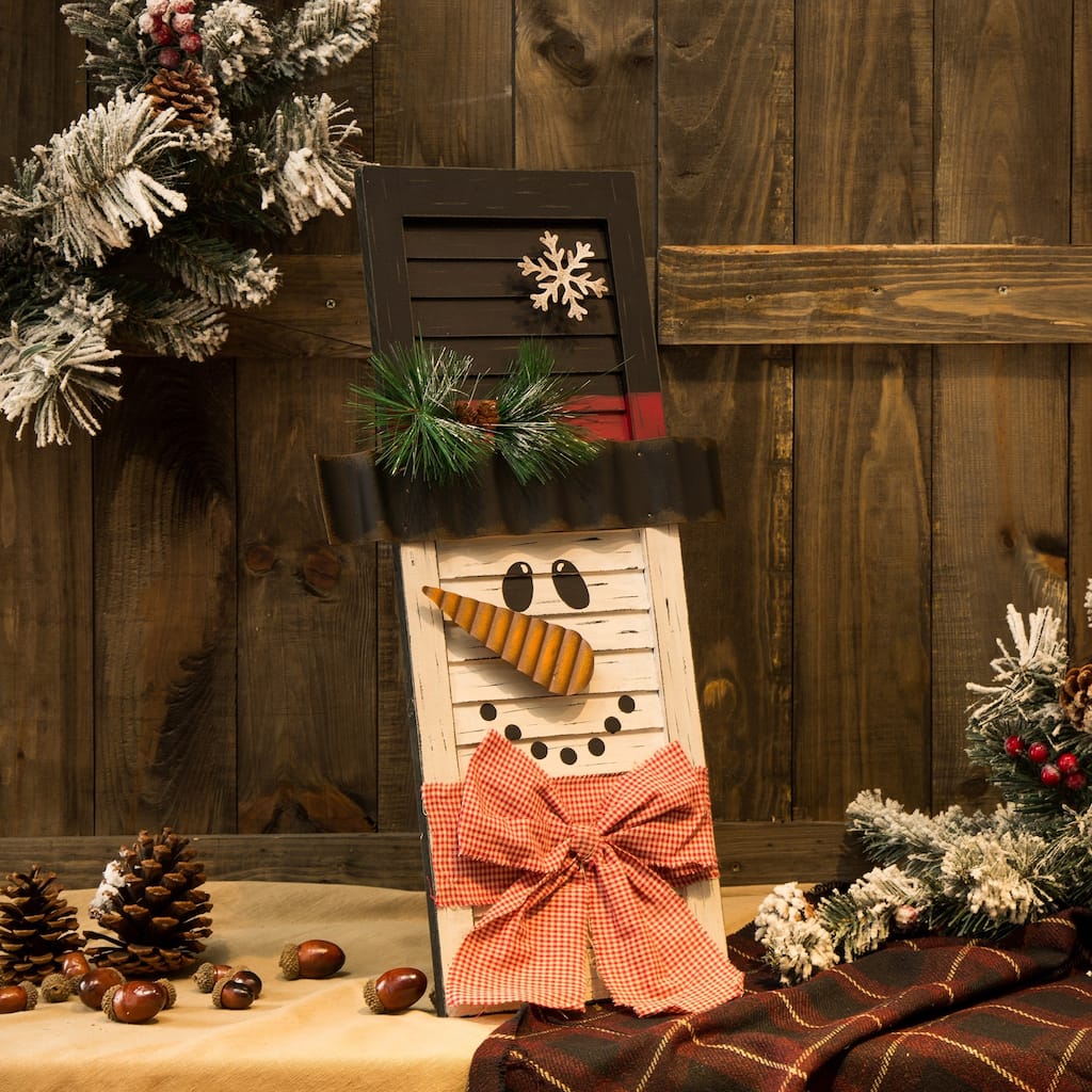 Glitzhome 21.85"H Wooden Snowman Shutter Wall Decor