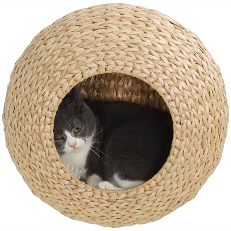 Natural Cattail Cat Shelf Condo with Soft Washable Cushion -Easy Installation for Cats Up to 10 lbs - 17.7" W x 9.8" D x 17.7" H