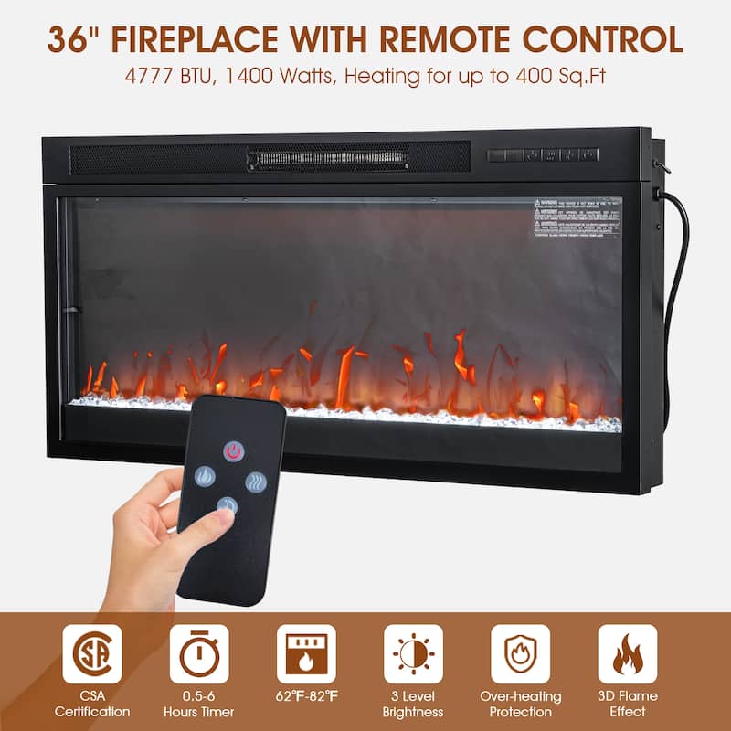 68" Modern Black RGB Electric Fireplace TV Stands Console for TVs Up to 72-inch