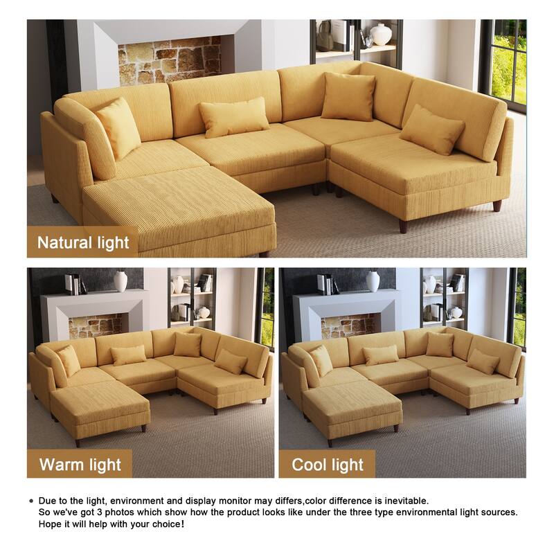Corduroy Modular Sectional Sofa Set With Ottoman