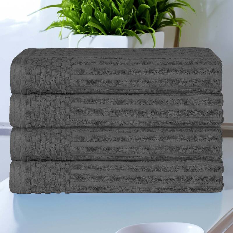 Superior Ribbed Cotton Absorbent Heavyweight Bath Towel Set - 4PC Bath Towels - Dark Grey
